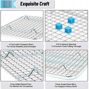 TeamFar Mini Cooling Rack Set of 2, Stainless Steel 8.75’’ x 6.25’’ Toaster Oven Grid Rack for Baking Roasting Broiling Grilling, Bakeable Rack for Cookies, Non-Toxic & Heavy Duty, Dishwasher Safe