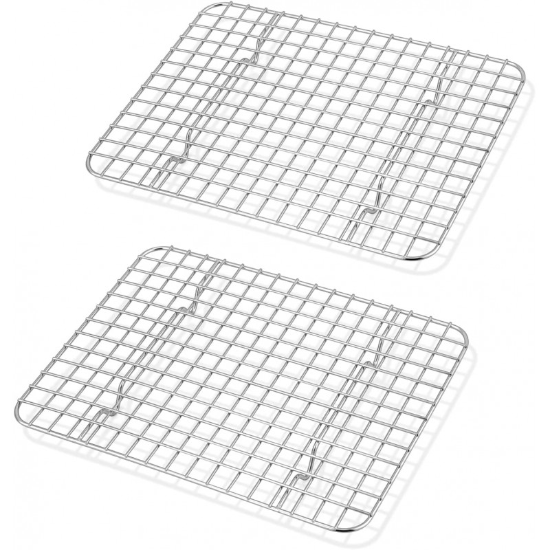 TeamFar Mini Cooling Rack Set of 2, Stainless Steel 8.75’’ x 6.25’’ Toaster Oven Grid Rack for Baking Roasting Broiling Grilling, Bakeable Rack for Cookies, Non-Toxic & Heavy Duty, Dishwasher Safe
