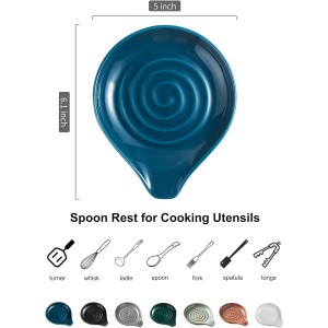 LAUCHUH Spoon Rest, Ceramic Spoon Holder for Stove Top Ladle Holder for Kitchen Countertop Cooking Utensil Rest for Spatula, Tongs, Heat-Resistant Framhouse Decor for Mother's Day, Blue, 5 Inches
