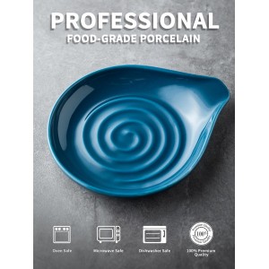 LAUCHUH Spoon Rest, Ceramic Spoon Holder for Stove Top Ladle Holder for Kitchen Countertop Cooking Utensil Rest for Spatula, Tongs, Heat-Resistant Framhouse Decor for Mother's Day, Blue, 5 Inches