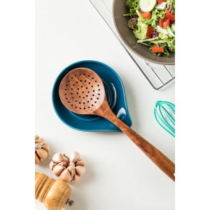 LAUCHUH Spoon Rest, Ceramic Spoon Holder for Stove Top Ladle Holder for Kitchen Countertop Cooking Utensil Rest for Spatula, Tongs, Heat-Resistant Framhouse Decor for Mother's Day, Blue, 5 Inches