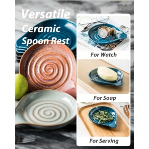 LAUCHUH Spoon Rest, Ceramic Spoon Holder for Stove Top Ladle Holder for Kitchen Countertop Cooking Utensil Rest for Spatula, Tongs, Heat-Resistant Framhouse Decor for Mother's Day, Blue, 5 Inches