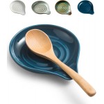 LAUCHUH Spoon Rest, Ceramic Spoon Holder for Stove Top Ladle Holder for Kitchen Countertop Cooking Utensil Rest for Spatula, Tongs, Heat-Resistant Framhouse Decor for Mother's Day, Blue, 5 Inches