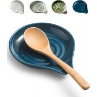 LAUCHUH Spoon Rest, Ceramic Spoon Holder for Stove Top Ladle Holder for Kitchen Countertop Cooking Utensil Rest for Spatula, Tongs, Heat-Resistant Framhouse Decor for Mother's Day, Blue, 5 Inches