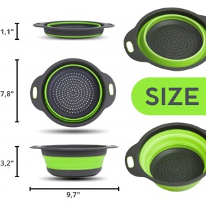 Small Collapsible Colander with Plastic Handles Round Silicone Kitchen Strainers Foldable Kitchen Strainer Perfect for Draining Pasta Vegetable and Fruit Green