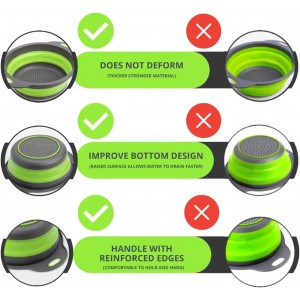 Small Collapsible Colander with Plastic Handles Round Silicone Kitchen Strainers Foldable Kitchen Strainer Perfect for Draining Pasta Vegetable and Fruit Green