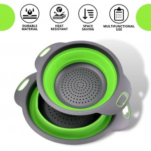 Small Collapsible Colander with Plastic Handles Round Silicone Kitchen Strainers Foldable Kitchen Strainer Perfect for Draining Pasta Vegetable and Fruit Green