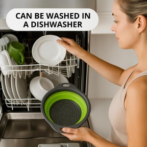 Small Collapsible Colander with Plastic Handles Round Silicone Kitchen Strainers Foldable Kitchen Strainer Perfect for Draining Pasta Vegetable and Fruit Green