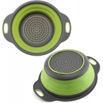 Small Collapsible Colander with Plastic Handles Round Silicone Kitchen Strainers Foldable Kitchen Strainer Perfect for Draining Pasta Vegetable and Fruit Green