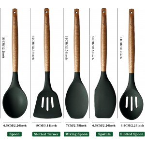 Miusco Non-Stick Silicone Cooking Utensils Set with Natural Acacia Hard Wood Handle, 5 Piece, High Heat Resistant (Green)