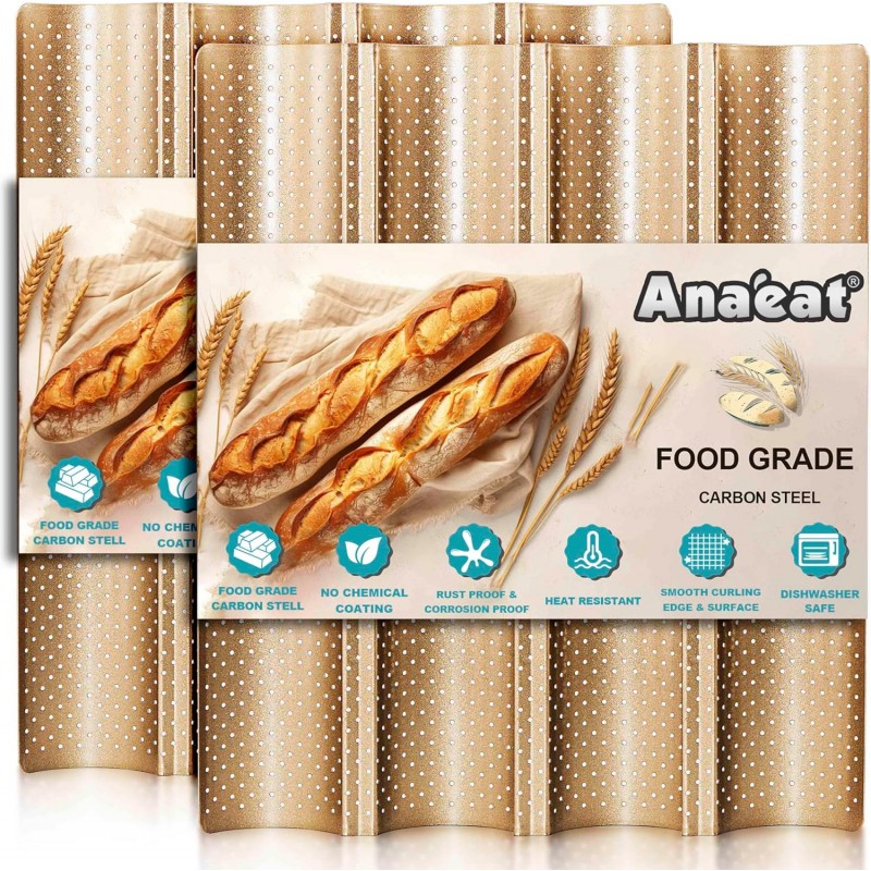 Anaeat 2 Pack Nonstick Perforated French Bread Baking Pan, 15