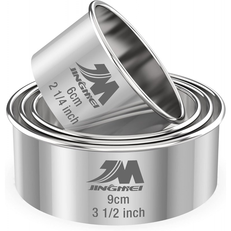 M JNGMEI 4 Pieces Stainless Steel Cookie Cutter Set Biscuit Cutter 2.25inch, 2.75inch, 3.25inch,3.5inch Biscuit Plain Edge Round Cutters Sizes Shape Molds Multiple Sizes