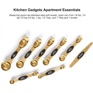 Magnetic Measuring Spoons Set Stainless Steel with Leveler, Stackable Metal Tablespoon Measure Spoon for Baking, Measuring Cups and Spoon Set Kitchen Gadgets Apartment Essentials Fits in Spice Jars