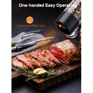 TOMEEM Electric Salt and Pepper Grinder Set with LED Lights – Rechargeable Automatic Pepper and Salt Mill with 6 Adjustable Coarseness for Kitchen, BBQ & Gifts