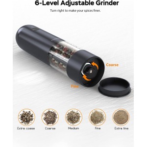 TOMEEM Electric Salt and Pepper Grinder Set with LED Lights – Rechargeable Automatic Pepper and Salt Mill with 6 Adjustable Coarseness for Kitchen, BBQ & Gifts