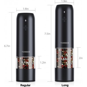 TOMEEM Electric Salt and Pepper Grinder Set with LED Lights – Rechargeable Automatic Pepper and Salt Mill with 6 Adjustable Coarseness for Kitchen, BBQ & Gifts