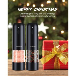 TOMEEM Electric Salt and Pepper Grinder Set with LED Lights – Rechargeable Automatic Pepper and Salt Mill with 6 Adjustable Coarseness for Kitchen, BBQ & Gifts