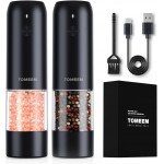 TOMEEM Electric Salt and Pepper Grinder Set with LED Lights – Rechargeable Automatic Pepper and Salt Mill with 6 Adjustable Coarseness for Kitchen, BBQ & Gifts