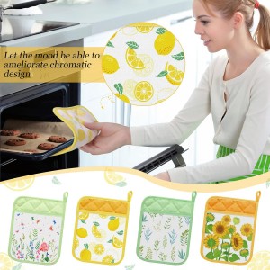 8 Designer Pot Holders - Heat Resistant Lemon Flowers & Sunflower Patterns with Pockets and Loops - Perfect for Kitchen, Oven, and Restaurant Use