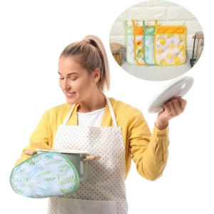 8 Designer Pot Holders - Heat Resistant Lemon Flowers & Sunflower Patterns with Pockets and Loops - Perfect for Kitchen, Oven, and Restaurant Use