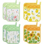 8 Designer Pot Holders - Heat Resistant Lemon Flowers & Sunflower Patterns with Pockets and Loops - Perfect for Kitchen, Oven, and Restaurant Use