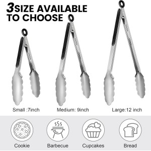 Chengu 12 Pack Stainless Steel Kitchen Tongs 7/9/12 Inches Food Serving Tongs Non Stick Cooking Clips for Kitchen Cooking Barbecue Buffet Wedding Family Gathering Grill Salad