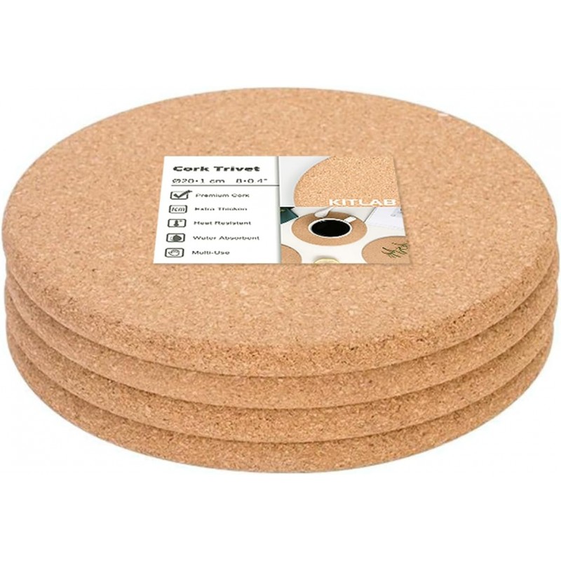 Cork Trivet, 4 Pack High Density Thick Cork Trivets for Hot Dishes, 8 Inch Heat Resistant Large Coaster for Kitchen, Hot Pads for Table & Countertop