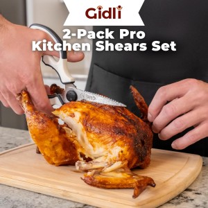 Gidli 5 Blade Herb Scissors Set with Heavy Duty Kitchen Shears - Stainless Steel Vegetable Scissors for Fresh Herbs and Salad Prep - Dishwasher Safe 2 Pack with Protective Cover