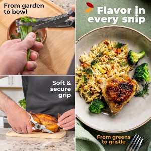 Gidli 5 Blade Herb Scissors Set with Heavy Duty Kitchen Shears - Stainless Steel Vegetable Scissors for Fresh Herbs and Salad Prep - Dishwasher Safe 2 Pack with Protective Cover