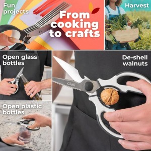 Gidli 5 Blade Herb Scissors Set with Heavy Duty Kitchen Shears - Stainless Steel Vegetable Scissors for Fresh Herbs and Salad Prep - Dishwasher Safe 2 Pack with Protective Cover