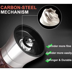 Professional Pepper Grinder - with Germany Hardened Carbon Steel Mechanism Rotor, Refillable Pepper Mill 6OZ Glass Adjust Coarseness (1PCS-Sliver-304）