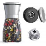Professional Pepper Grinder - with Germany Hardened Carbon Steel Mechanism Rotor, Refillable Pepper Mill 6OZ Glass Adjust Coarseness (1PCS-Sliver-304）