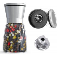 Professional Pepper Grinder - with Germany Hardened Carbon Steel Mechanism Rotor, Refillable Pepper Mill 6OZ Glass Adjust Coarseness (1PCS-Sliver-304）