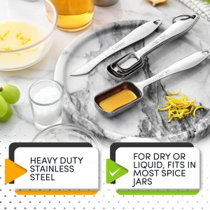 Spring Chef Stainless Steel Measuring Spoons Set of 6 with Leveler, Rectangular Metal Teaspoon & Tablespoon Measuring Spoons for Dry & Liquid Ingredients - Nesting Kitchen Gadgets For Baking & Cooking
