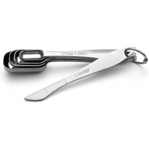 Spring Chef Stainless Steel Measuring Spoons Set of 6 with Leveler, Rectangular Metal Teaspoon & Tablespoon Measuring Spoons for Dry & Liquid Ingredients - Nesting Kitchen Gadgets For Baking & Cooking