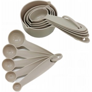 Smithcraft Cute Plastic Measuring Set of 10, 5 Cups & 5 Spoons for Baking & Cooking, Khaki