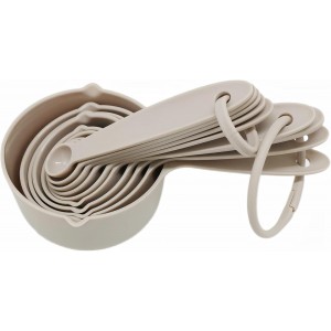 Smithcraft Cute Plastic Measuring Set of 10, 5 Cups & 5 Spoons for Baking & Cooking, Khaki