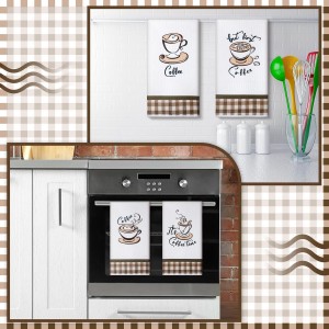 Ferraycle 4 Pieces Kitchen Dish Cloths Coffee Kitchen Hand Towels Absorbent Tea Towels 24 x 16 Inches, Cafe Lover Gift Bar Decorative Dish Cloths Rags, for Farmhouse(Mainly White,Cup Pattern)