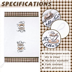 Ferraycle 4 Pieces Kitchen Dish Cloths Coffee Kitchen Hand Towels Absorbent Tea Towels 24 x 16 Inches, Cafe Lover Gift Bar Decorative Dish Cloths Rags, for Farmhouse(Mainly White,Cup Pattern)