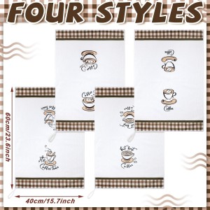 Ferraycle 4 Pieces Kitchen Dish Cloths Coffee Kitchen Hand Towels Absorbent Tea Towels 24 x 16 Inches, Cafe Lover Gift Bar Decorative Dish Cloths Rags, for Farmhouse(Mainly White,Cup Pattern)