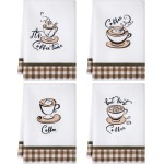 Ferraycle 4 Pieces Kitchen Dish Cloths Coffee Kitchen Hand Towels Absorbent Tea Towels 24 x 16 Inches, Cafe Lover Gift Bar Decorative Dish Cloths Rags, for Farmhouse(Mainly White,Cup Pattern)