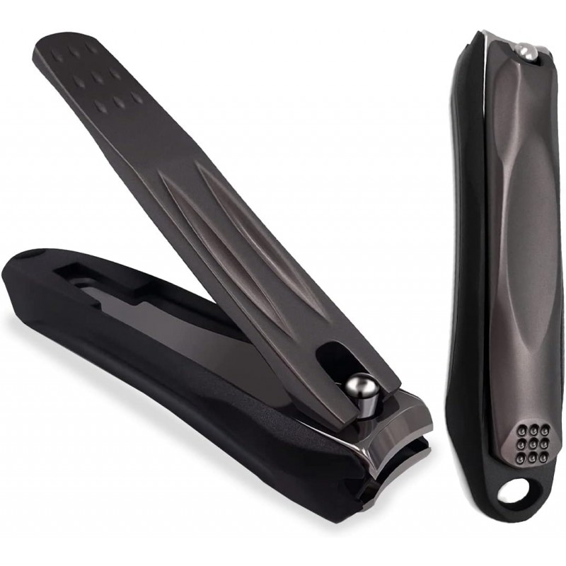 Precision Nail Clippers with Nail Catcher No Splash, Black Stainless Steel Manicure Tools