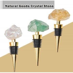 Yougoals Crystal Wine Stoppers Set of 3, Natural Gemstone Wine Stoppers for Wine Bottles, Decorative Wine Bottle Stoppers with Gift Box for Wedding, Party (3pcs Crystal)