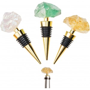 Yougoals Crystal Wine Stoppers Set of 3, Natural Gemstone Wine Stoppers for Wine Bottles, Decorative Wine Bottle Stoppers with Gift Box for Wedding, Party (3pcs Crystal)