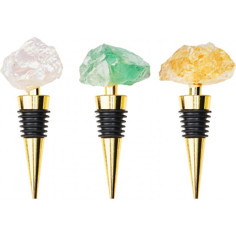 Yougoals Crystal Wine Stoppers Set of 3, Natural Gemstone Wine Stoppers for Wine Bottles, Decorative Wine Bottle Stoppers with Gift Box for Wedding, Party (3pcs Crystal)