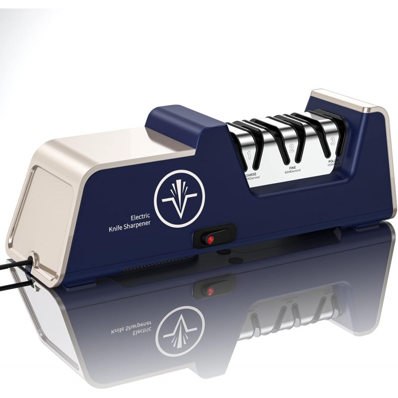 Homly Professional Electric Knife Sharpeners for Kitchen Knives with Diamond Abrasives and Precision Angle Guides, Multifunctional 3-Stage Slots, Applicable to Straight Knife and Ceramic Knife