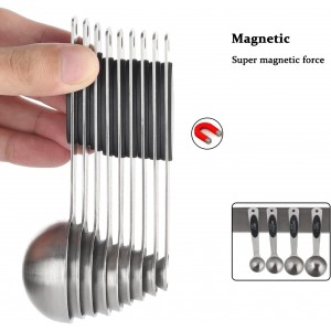 Magnetic Measuring Spoons Set of 9 Stainless Steel Stackable Measuring Spoons Heavy Duty Nesting Teaspoons Tablespoons for Measuring Dry and Liquid Ingredients