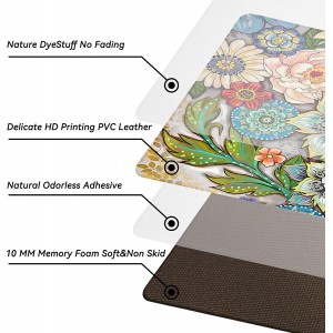 Boho Floral Kitchen Rugs Mats for Floor 2 Piece Memory Foam Padded Kitchen Mats Anti Fatigue Non Slip Cushioned Comfort Standing Mat, 17.3x28+17.3x47 Inch