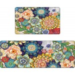 Boho Floral Kitchen Rugs Mats for Floor 2 Piece Memory Foam Padded Kitchen Mats Anti Fatigue Non Slip Cushioned Comfort Standing Mat, 17.3x28+17.3x47 Inch