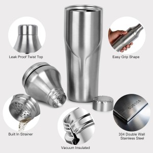 Lexenic 24oz Cocktail Shaker - Insulated Double Wall Keep Drink Chilled - No Stuck Twist Lid,Leakproof and Built-in Strainer - Perfect for Home Bar- Premium Stainless Steel Drink Shaker,Martini Shaker